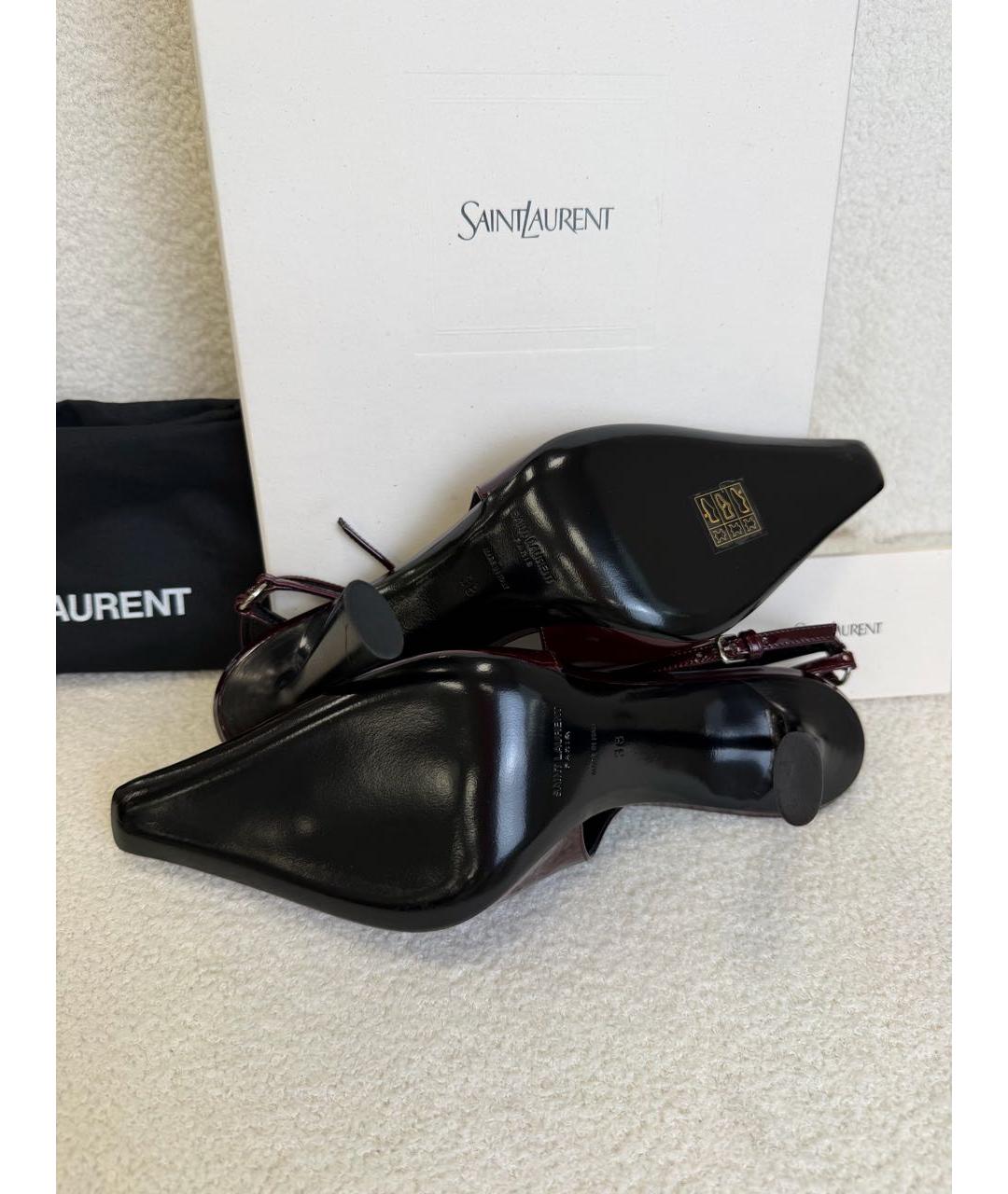 SAINT LAURENT Бордовые босоножки из лакированной кожи, фото 7