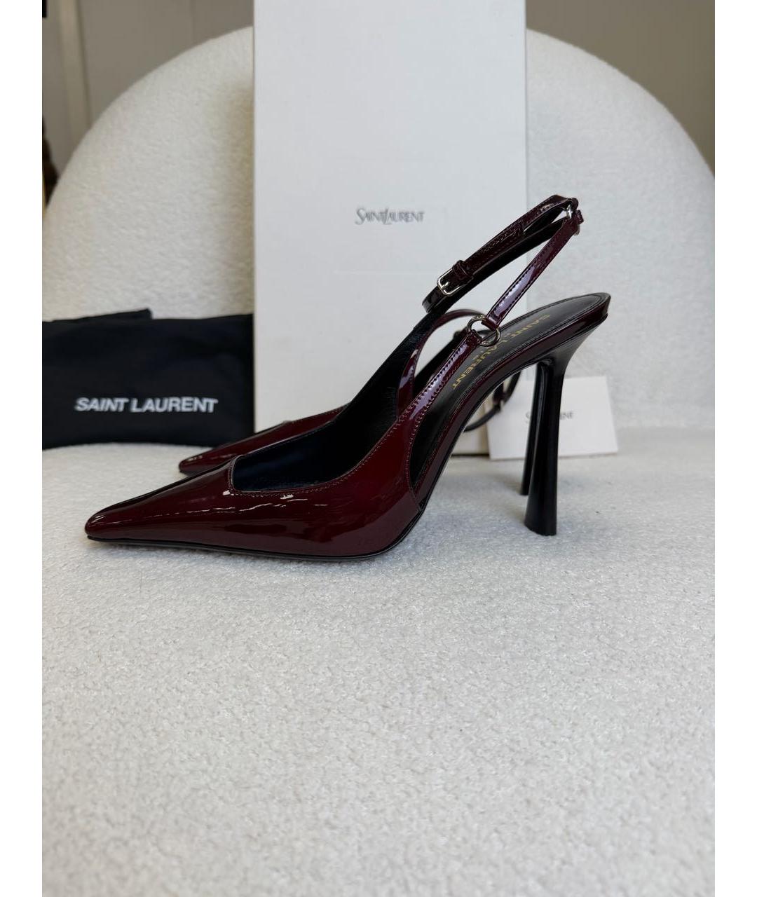 SAINT LAURENT Бордовые босоножки из лакированной кожи, фото 9