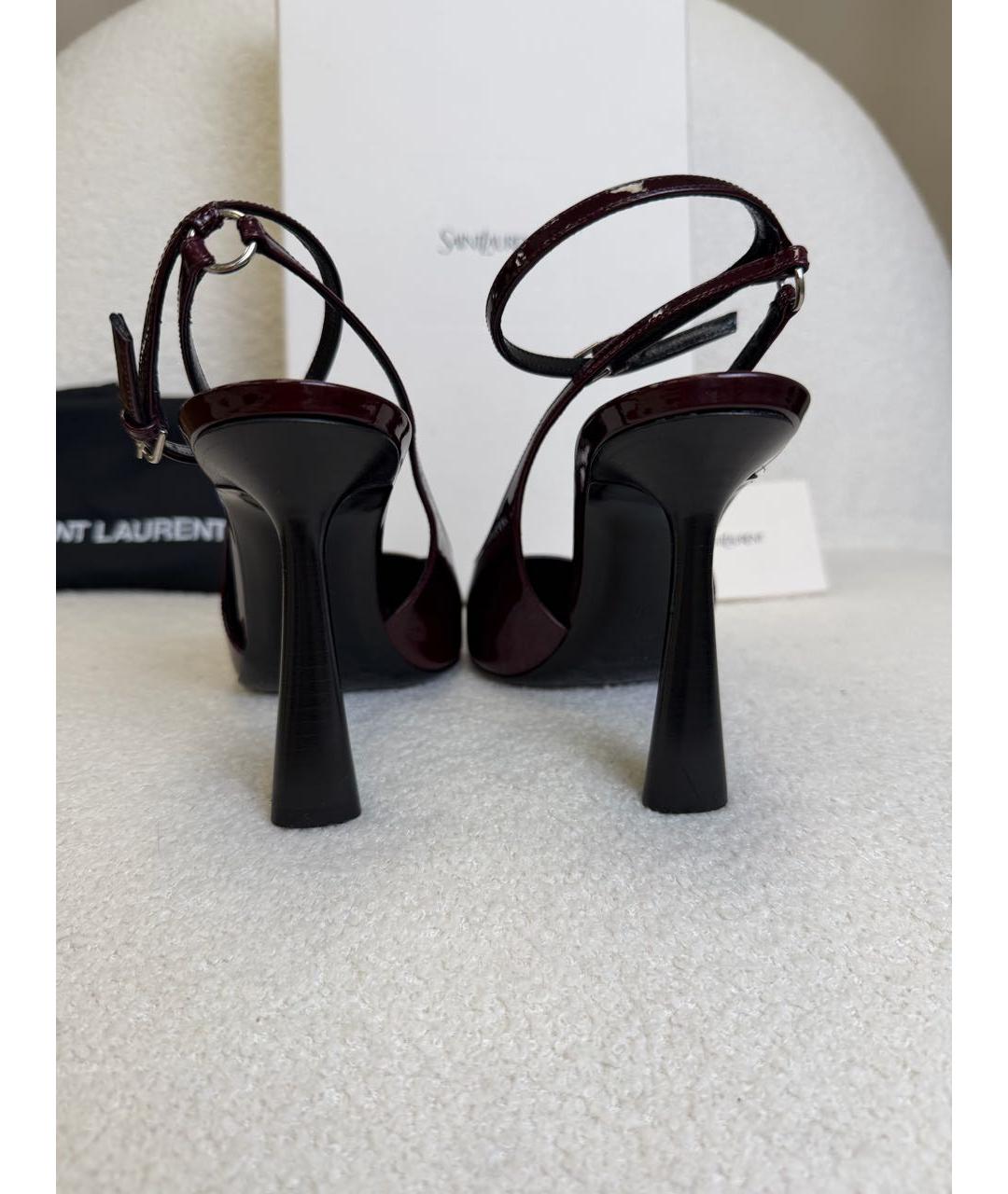 SAINT LAURENT Бордовые босоножки из лакированной кожи, фото 4