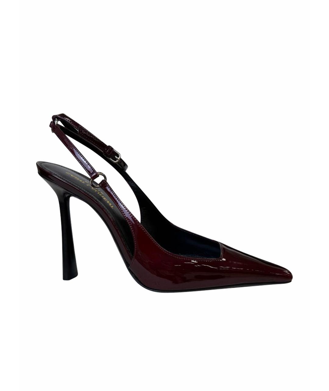SAINT LAURENT Бордовые босоножки из лакированной кожи, фото 1