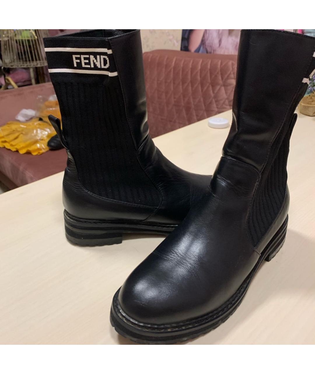 FENDI Черные кожаные ботинки, фото 8