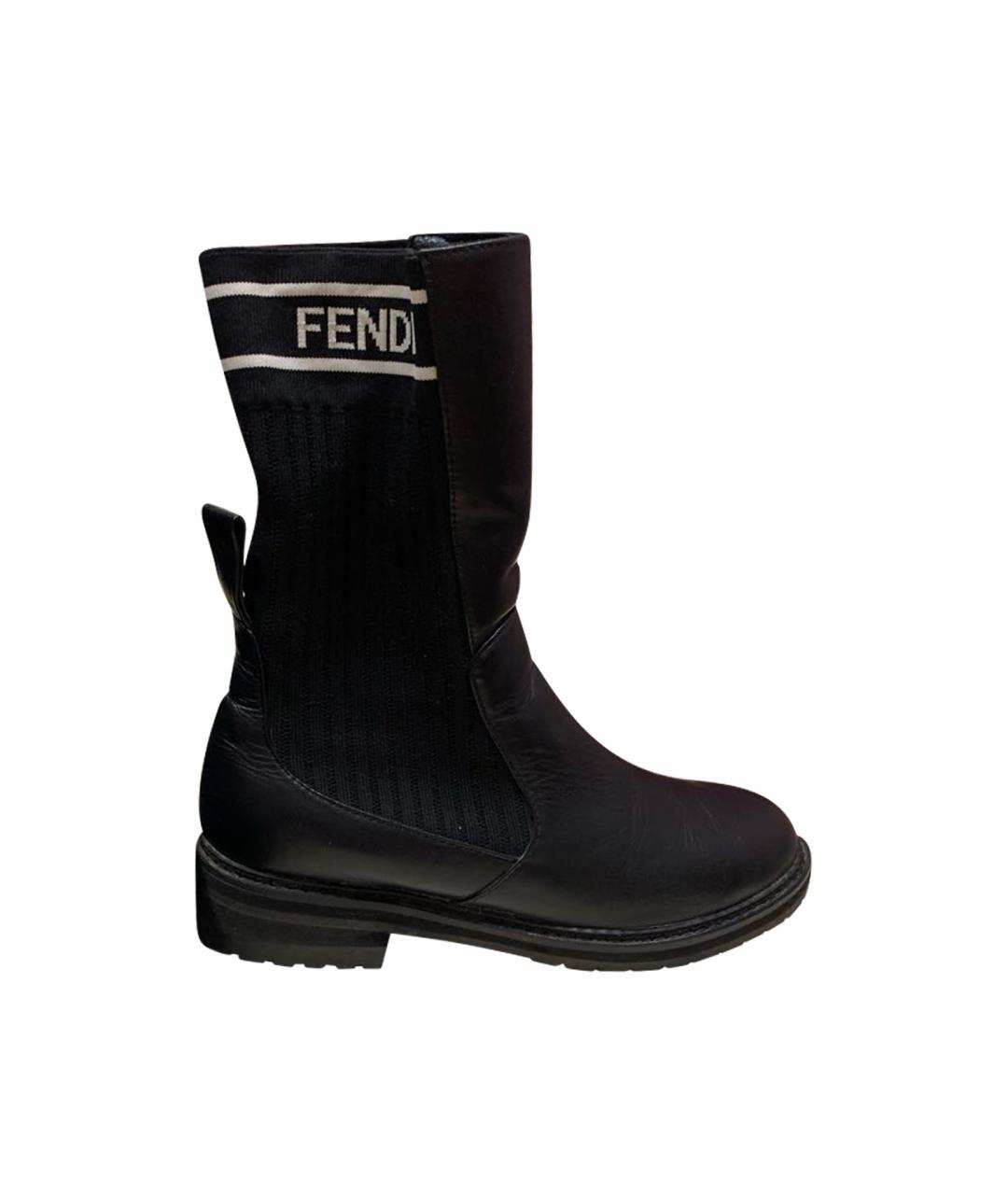 FENDI Черные кожаные ботинки, фото 1