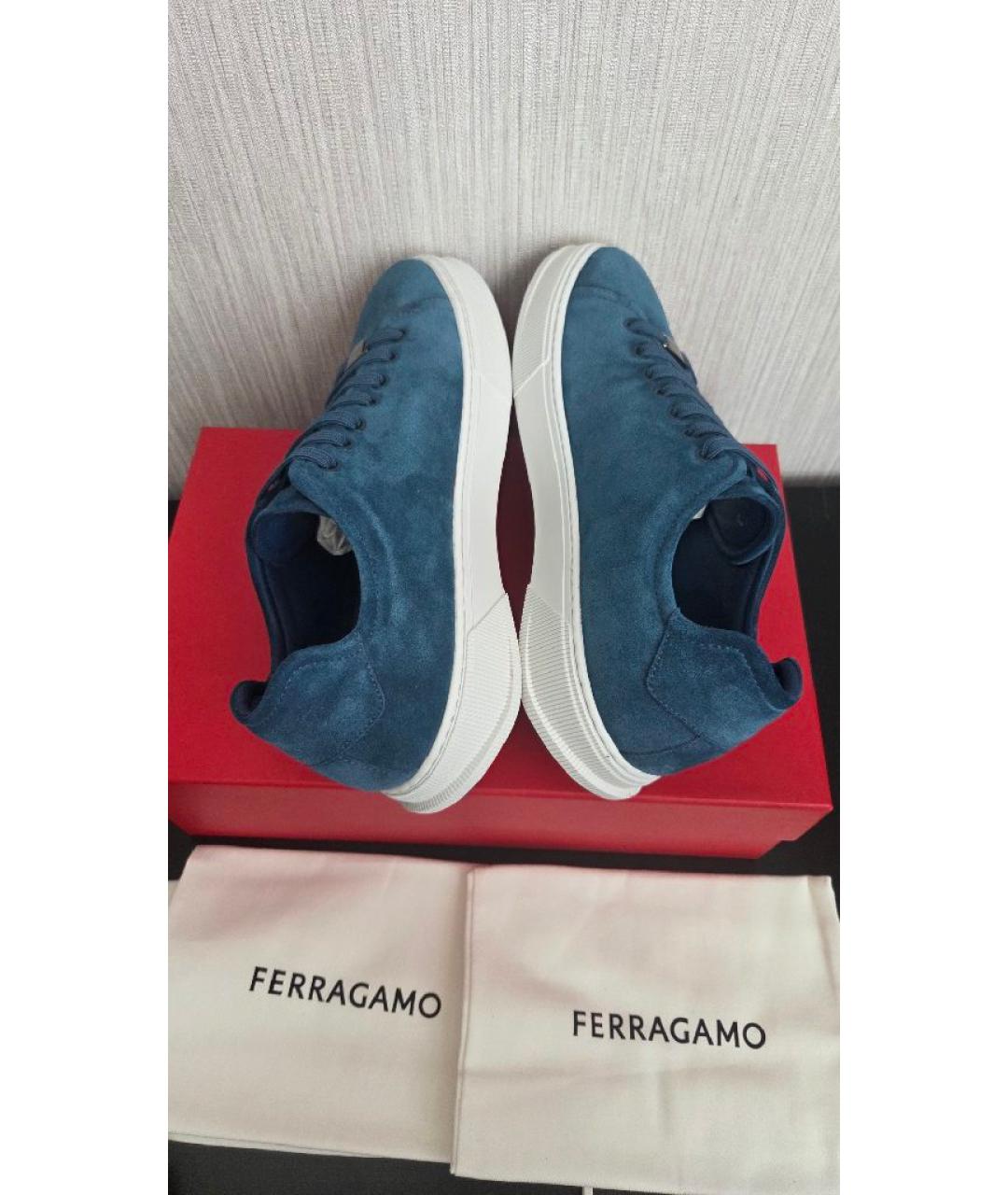 FERRAGAMO Синие замшевые низкие кроссовки / кеды, фото 6