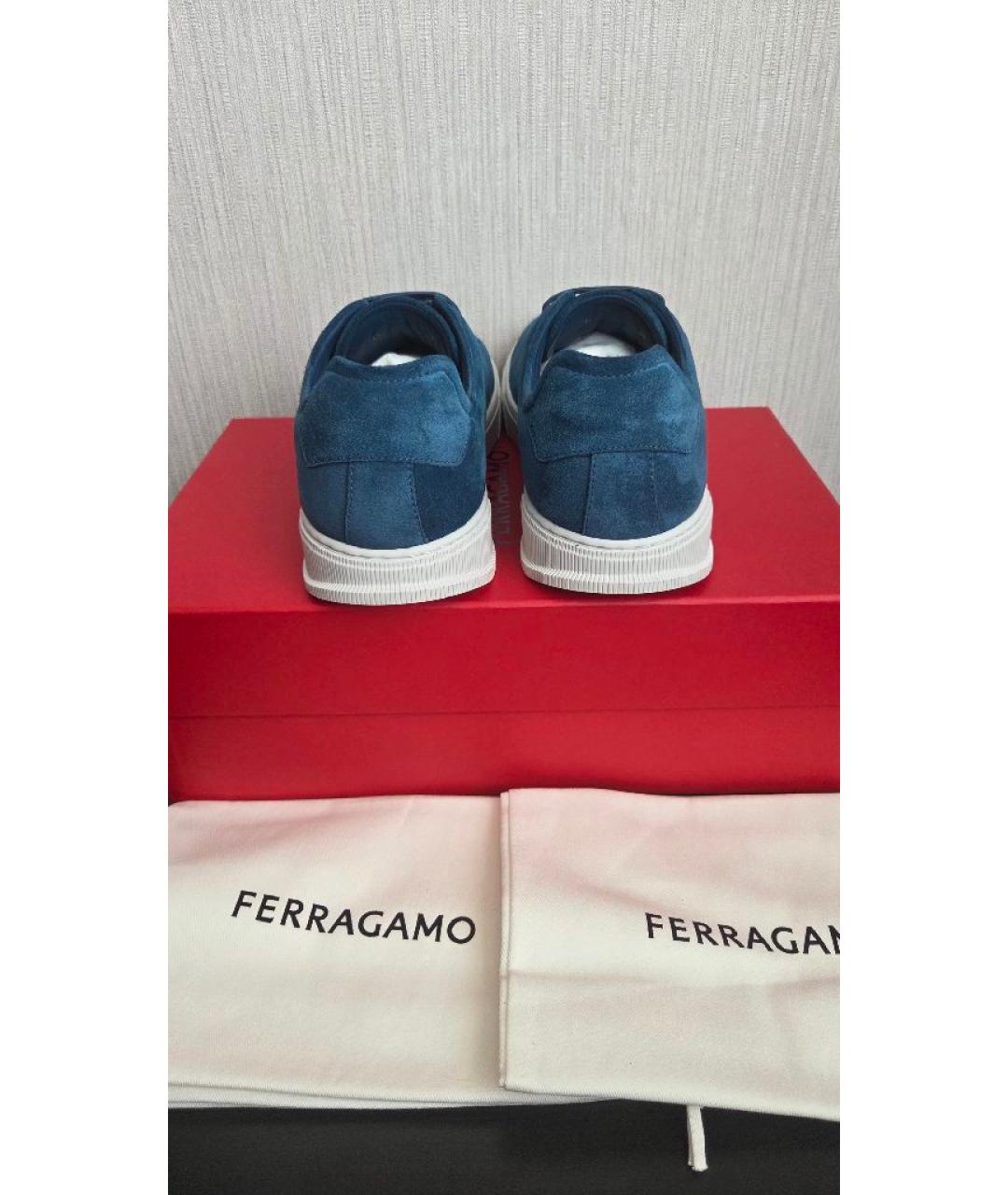 FERRAGAMO Синие замшевые низкие кроссовки / кеды, фото 4