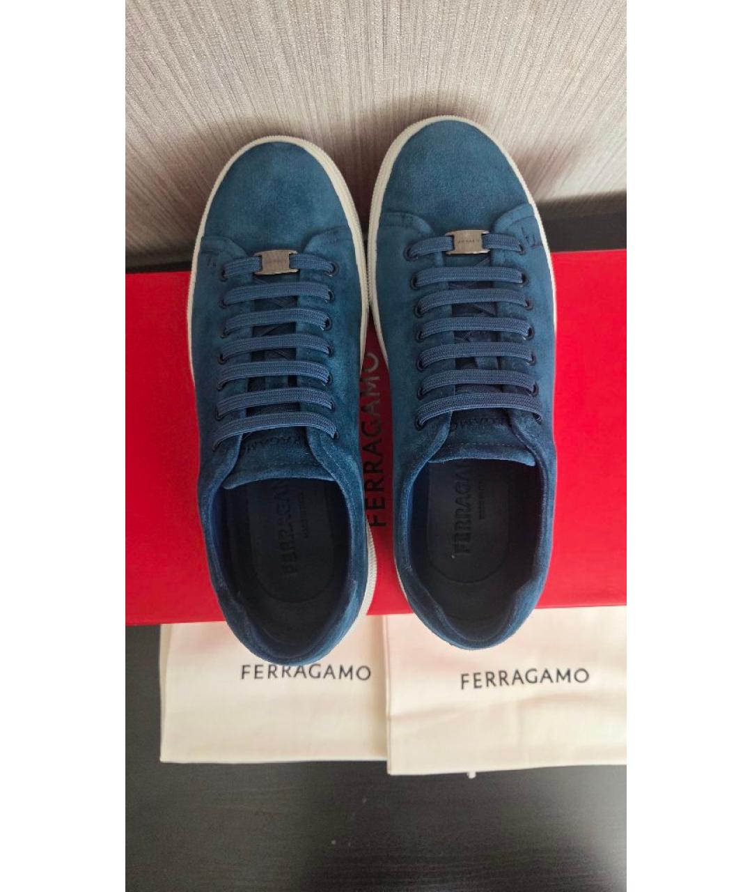FERRAGAMO Синие замшевые низкие кроссовки / кеды, фото 3