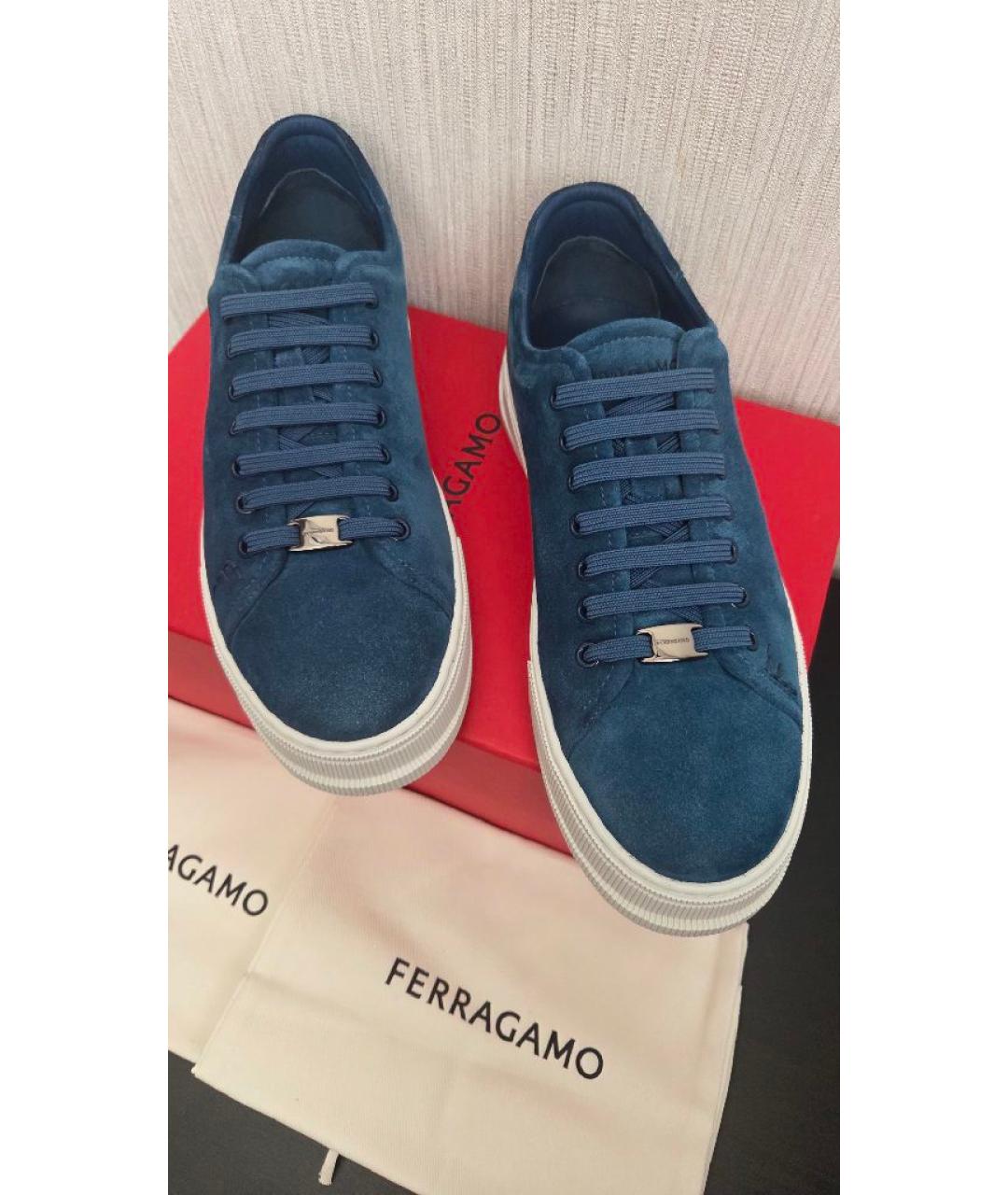 FERRAGAMO Синие замшевые низкие кроссовки / кеды, фото 7