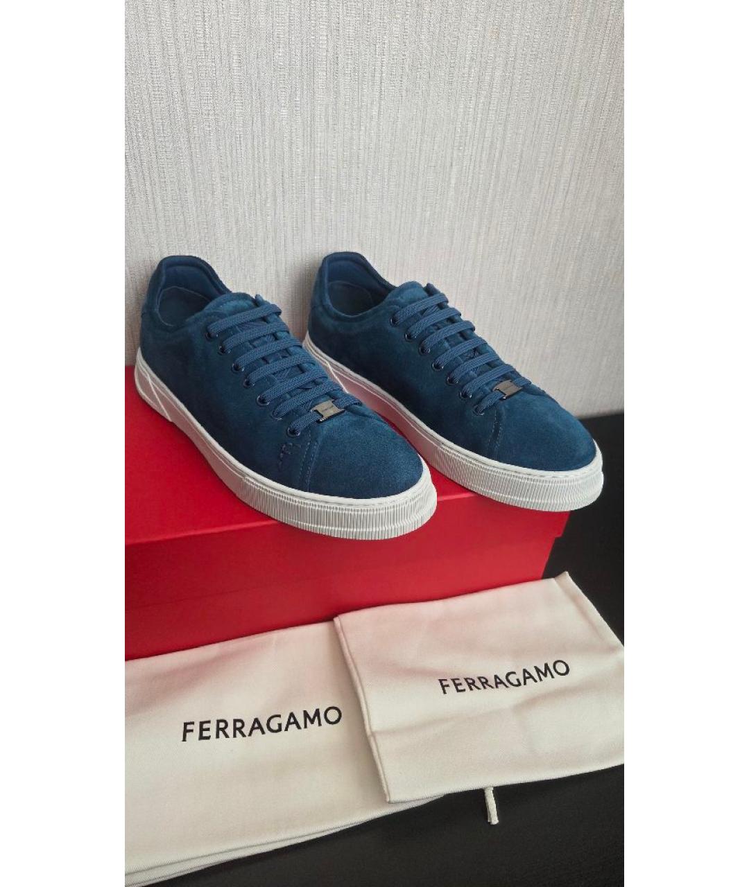 FERRAGAMO Синие замшевые низкие кроссовки / кеды, фото 8