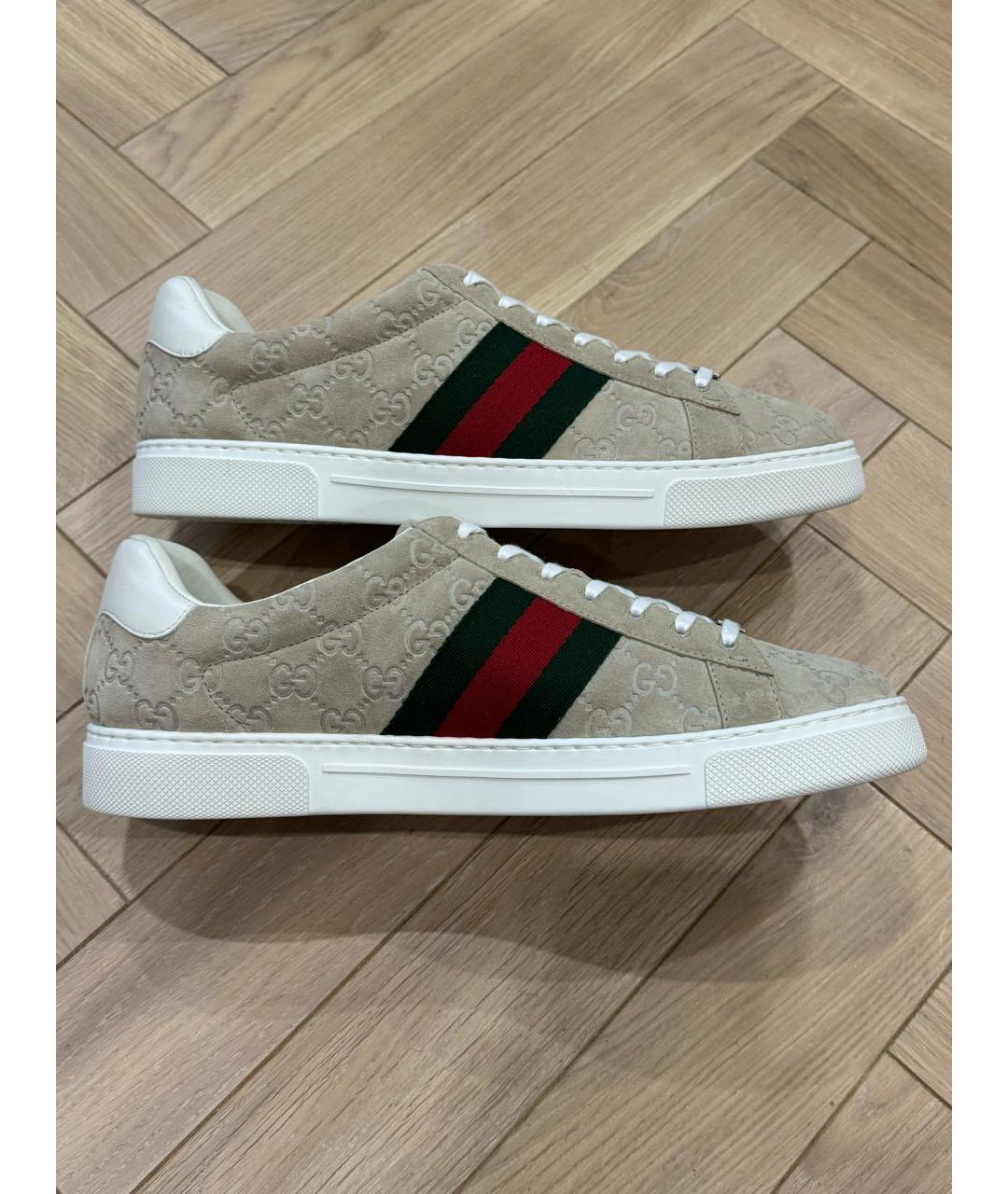 GUCCI Бежевые замшевые низкие кроссовки / кеды, фото 5