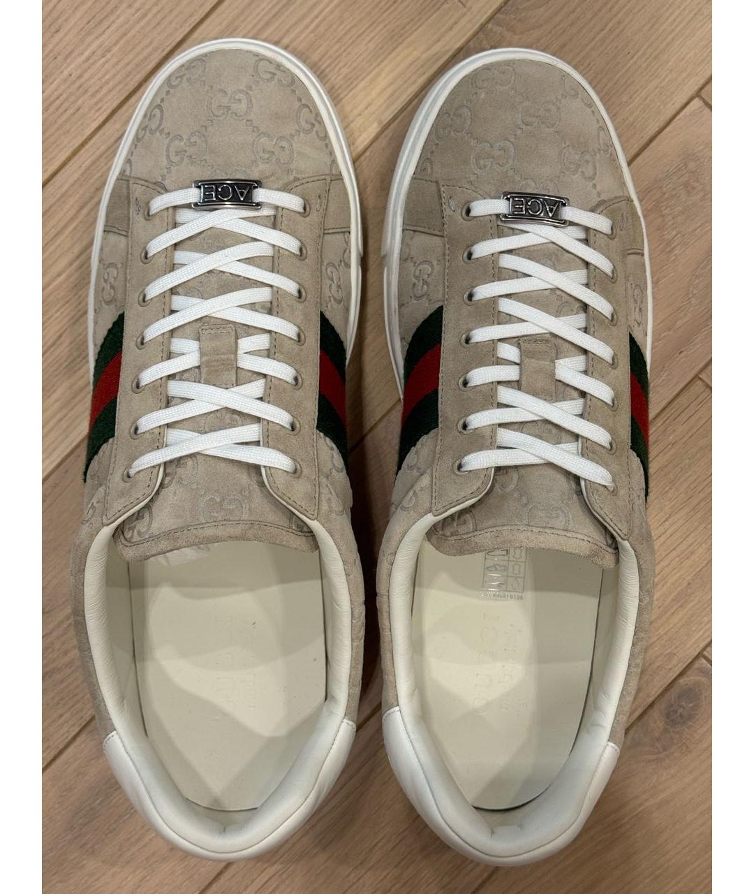 GUCCI Бежевые замшевые низкие кроссовки / кеды, фото 3