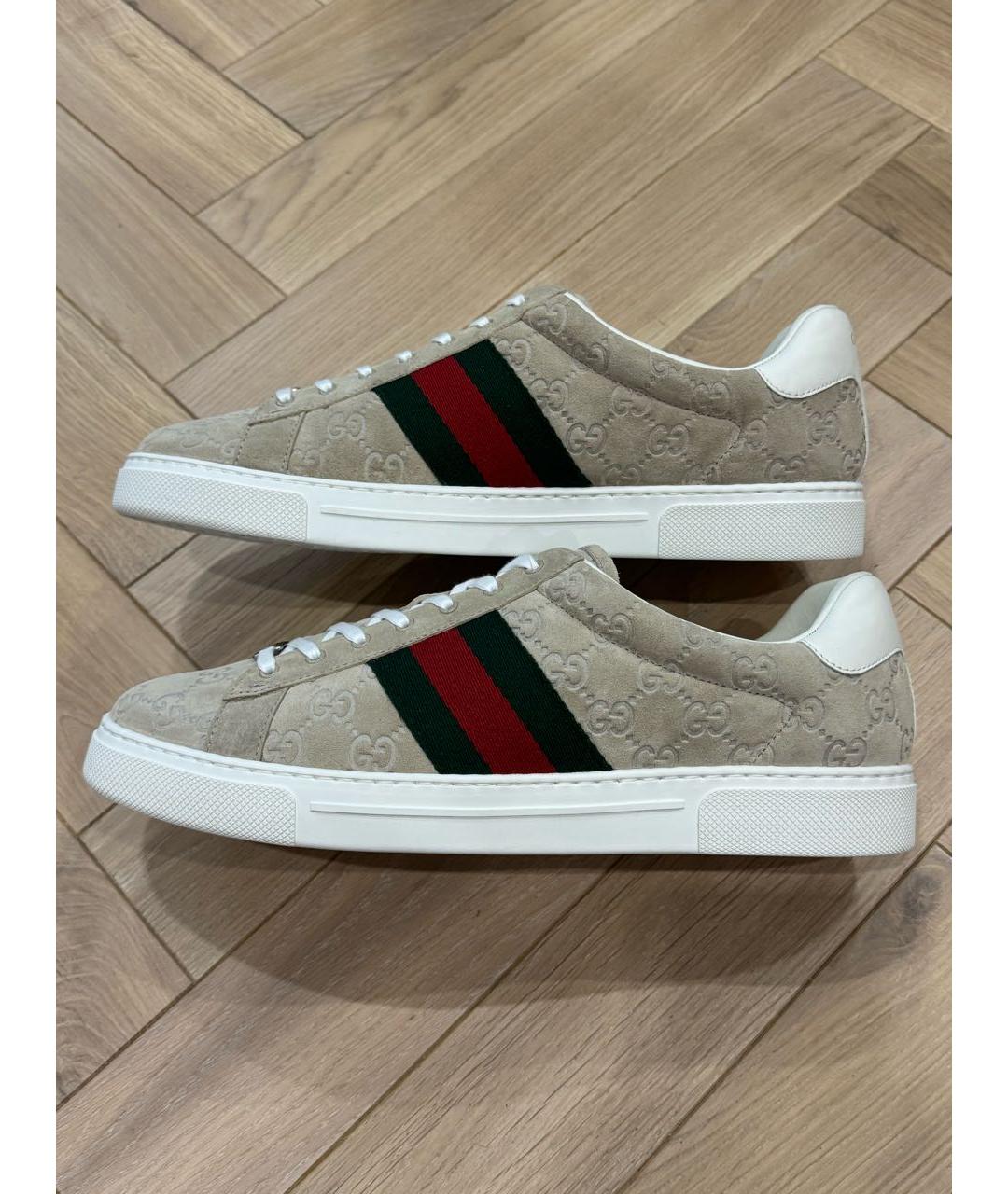 GUCCI Бежевые замшевые низкие кроссовки / кеды, фото 9