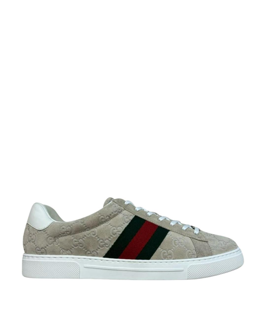 GUCCI Бежевые замшевые низкие кроссовки / кеды, фото 1