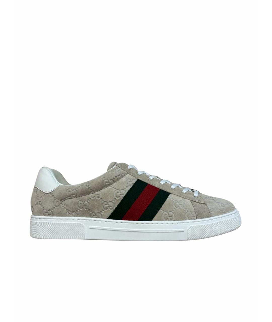 GUCCI Бежевые замшевые низкие кроссовки / кеды, фото 10