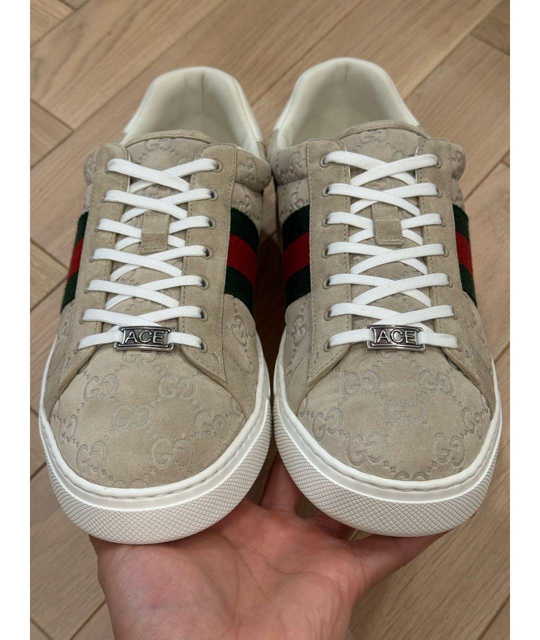 GUCCI Бежевые замшевые низкие кроссовки / кеды, фото 2