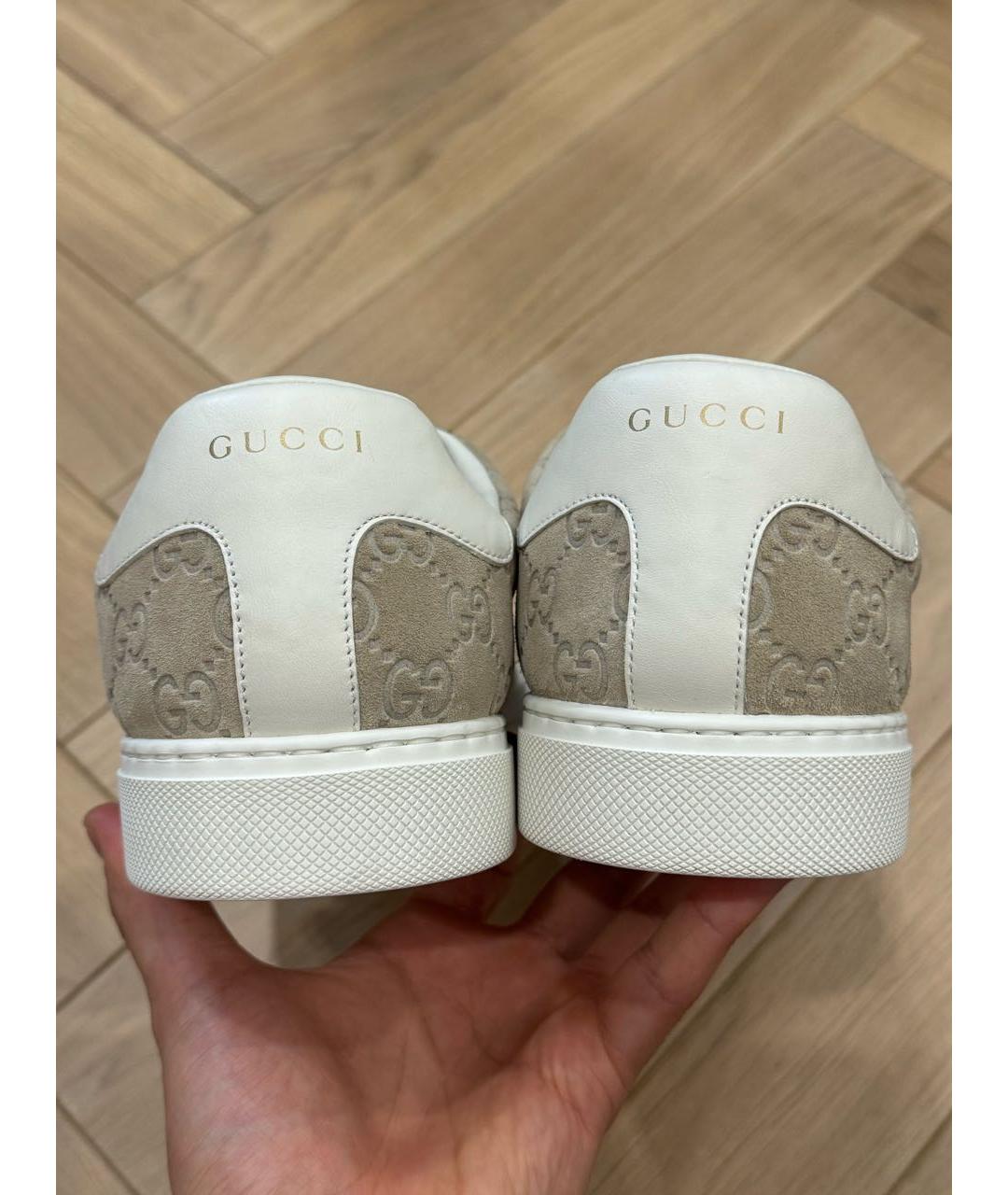 GUCCI Бежевые замшевые низкие кроссовки / кеды, фото 4
