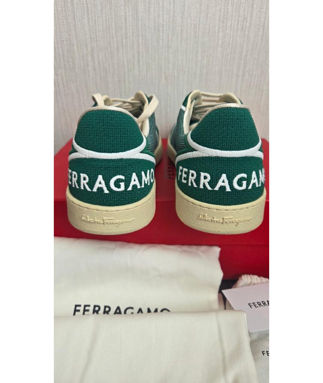 FERRAGAMO Зеленые текстильные низкие кроссовки / кеды, фото 4