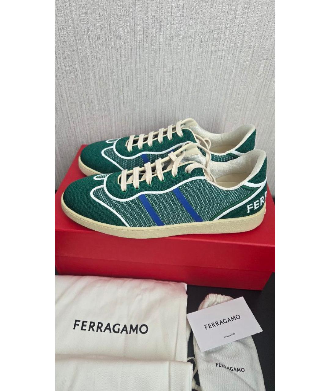 FERRAGAMO Зеленые текстильные низкие кроссовки / кеды, фото 8