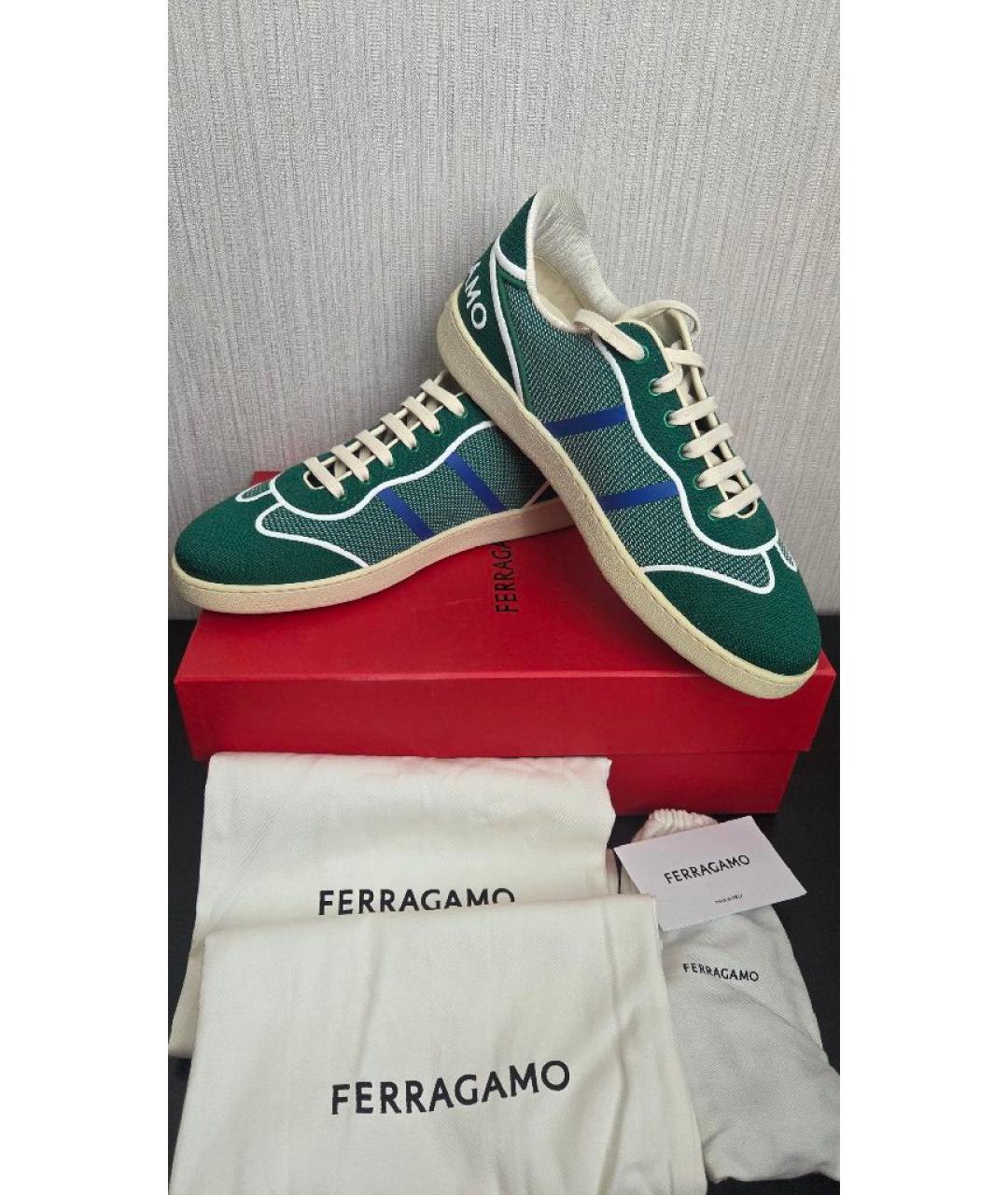 FERRAGAMO Зеленые текстильные низкие кроссовки / кеды, фото 7