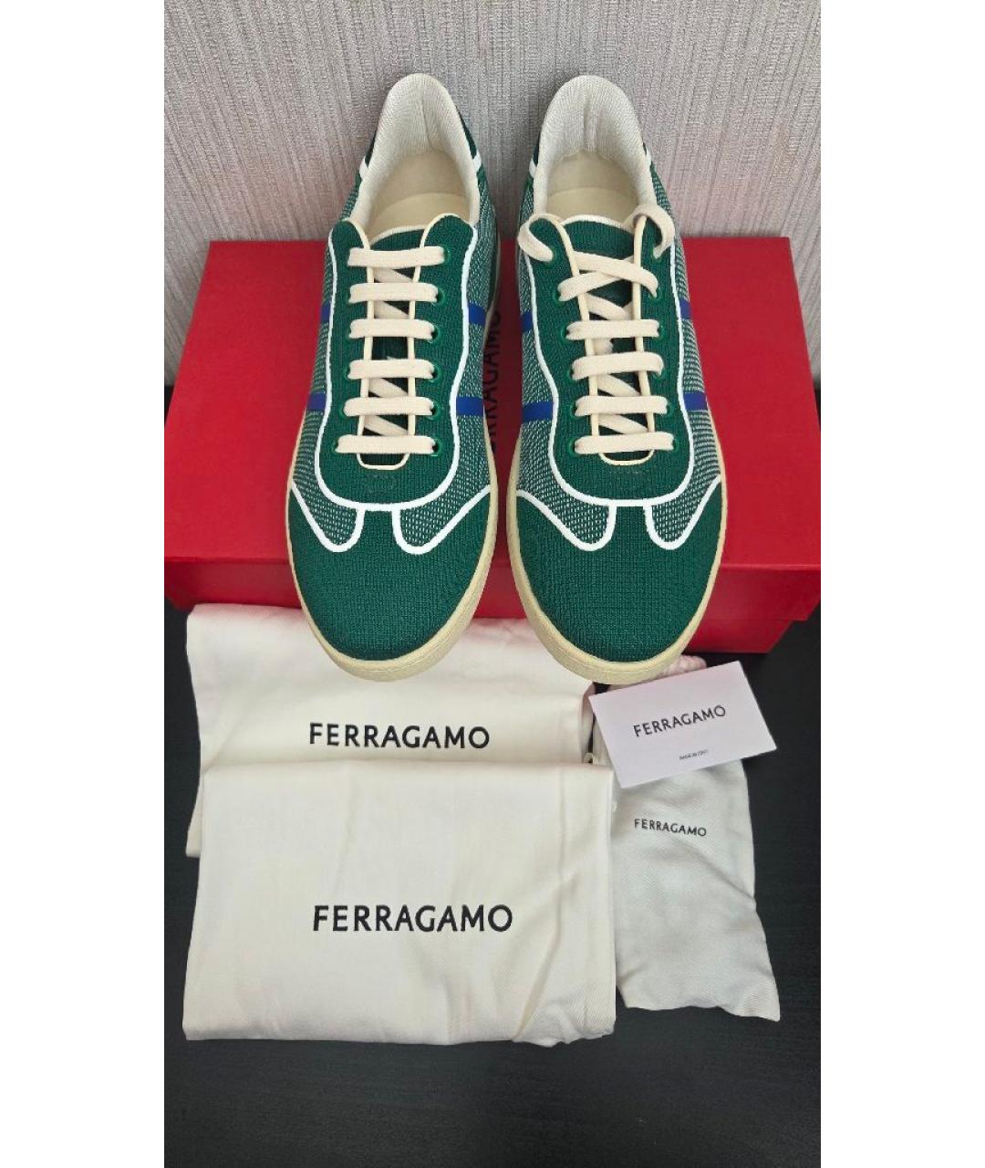 FERRAGAMO Зеленые текстильные низкие кроссовки / кеды, фото 2