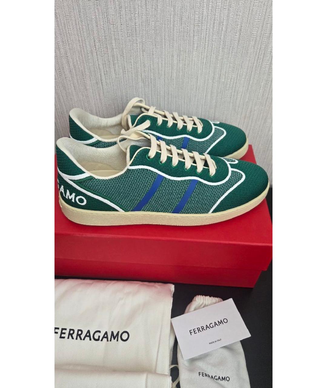 FERRAGAMO Зеленые текстильные низкие кроссовки / кеды, фото 10