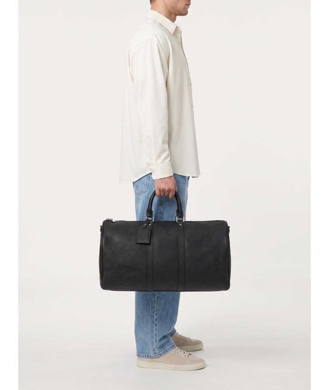 LOUIS VUITTON Черная кожаная дорожная/спортивная сумка, фото 8