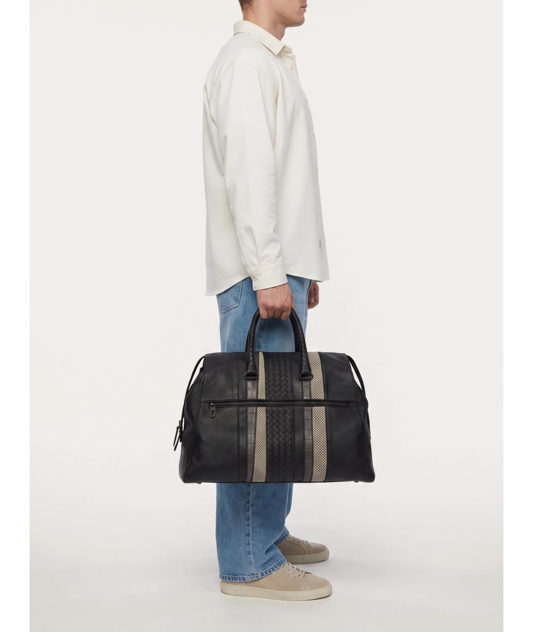 BOTTEGA VENETA Черная кожаная дорожная/спортивная сумка, фото 8