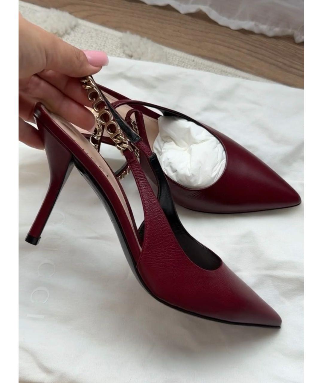 GUCCI Бордовые кожаные туфли, фото 3
