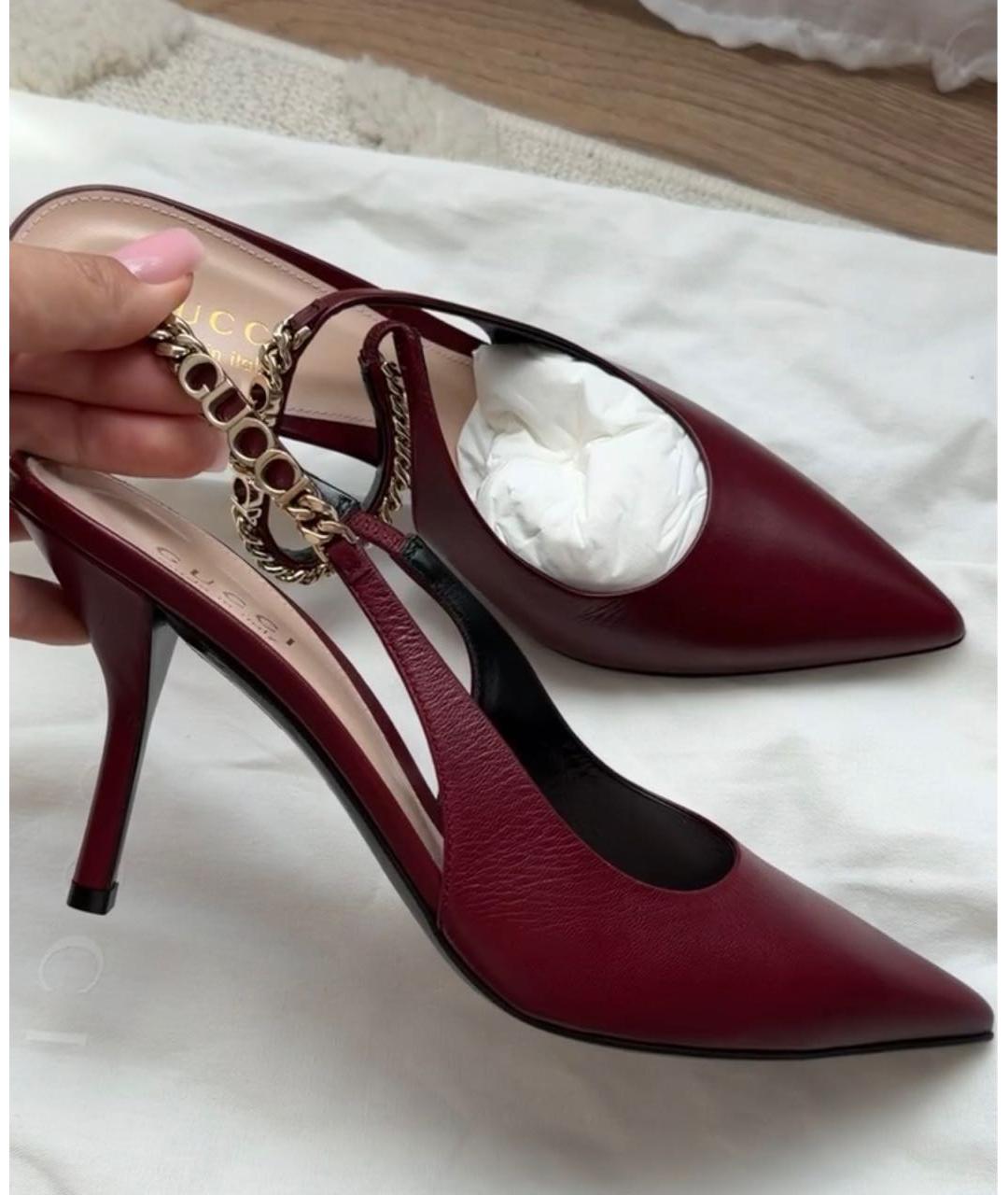 GUCCI Бордовые кожаные туфли, фото 4