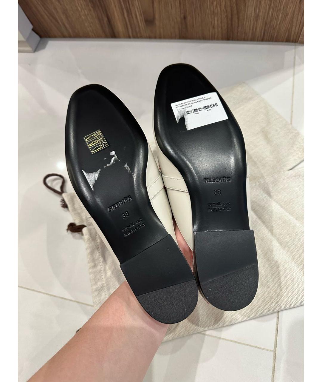 HERMES Розовые кожаные мюли, фото 8
