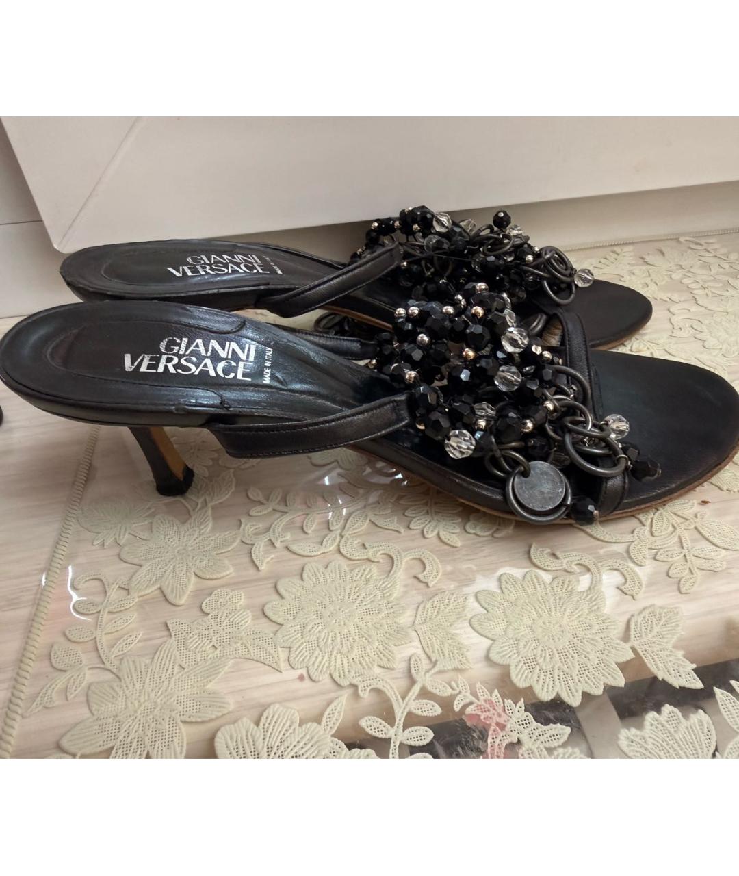 VERSACE Черные кожаные босоножки, фото 7