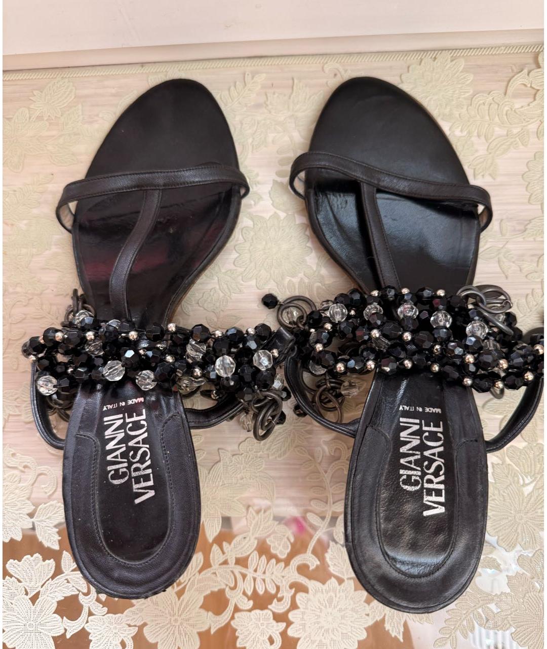 VERSACE Черные кожаные босоножки, фото 3