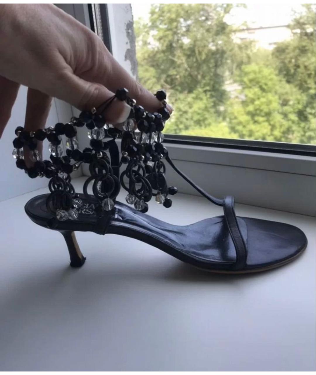 VERSACE Черные кожаные босоножки, фото 8