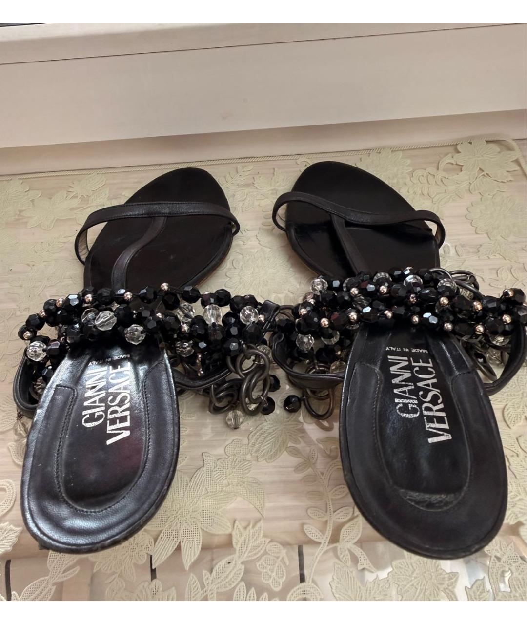 VERSACE Черные кожаные босоножки, фото 6