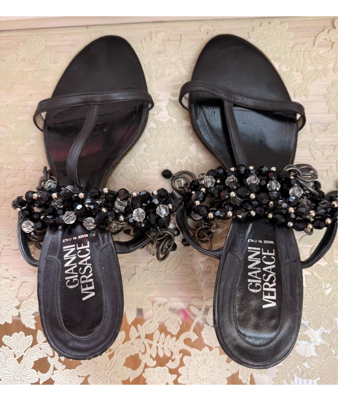 VERSACE Черные кожаные босоножки, фото 5
