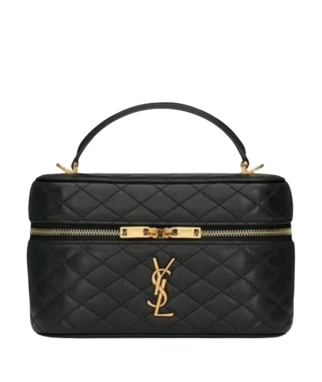 SAINT LAURENT Черная кожаная сумка с короткими ручками, фото 1