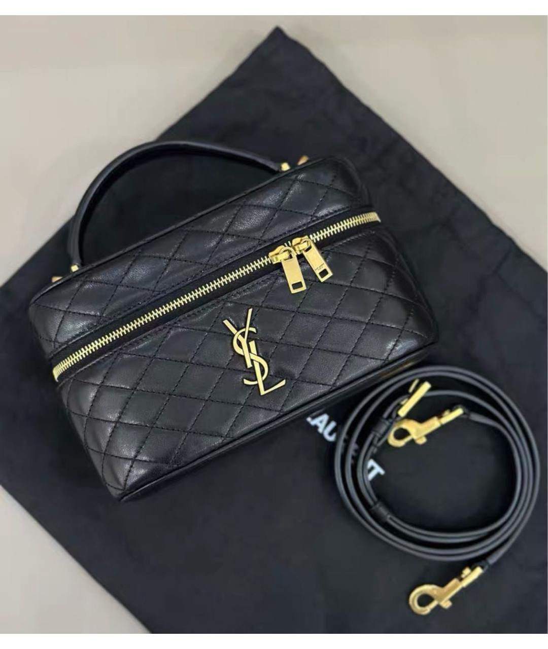 SAINT LAURENT Черная кожаная сумка с короткими ручками, фото 2
