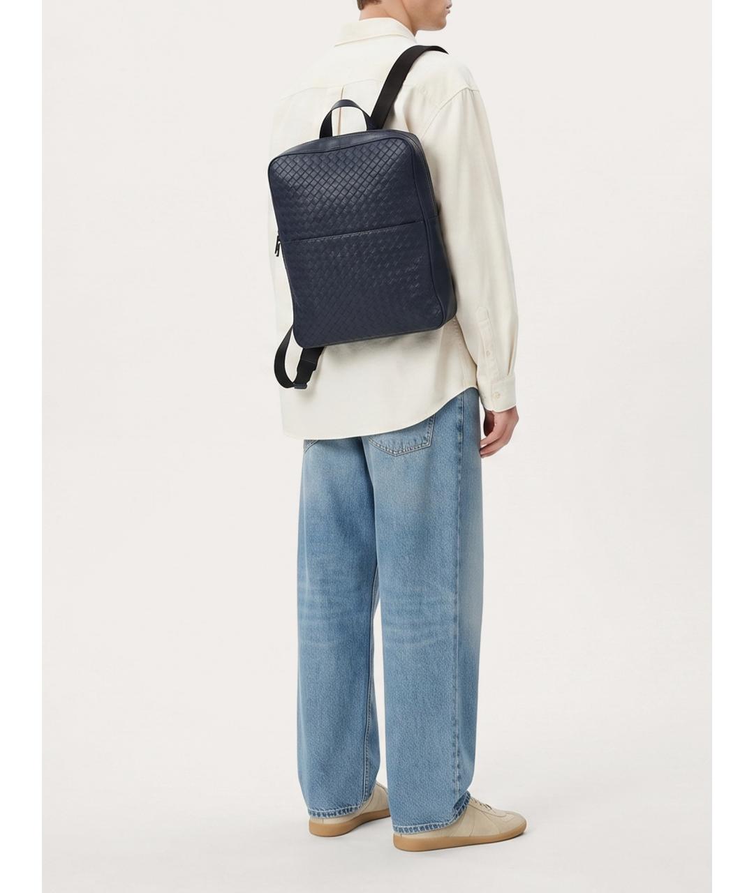 BOTTEGA VENETA Синий кожаный рюкзак, фото 8