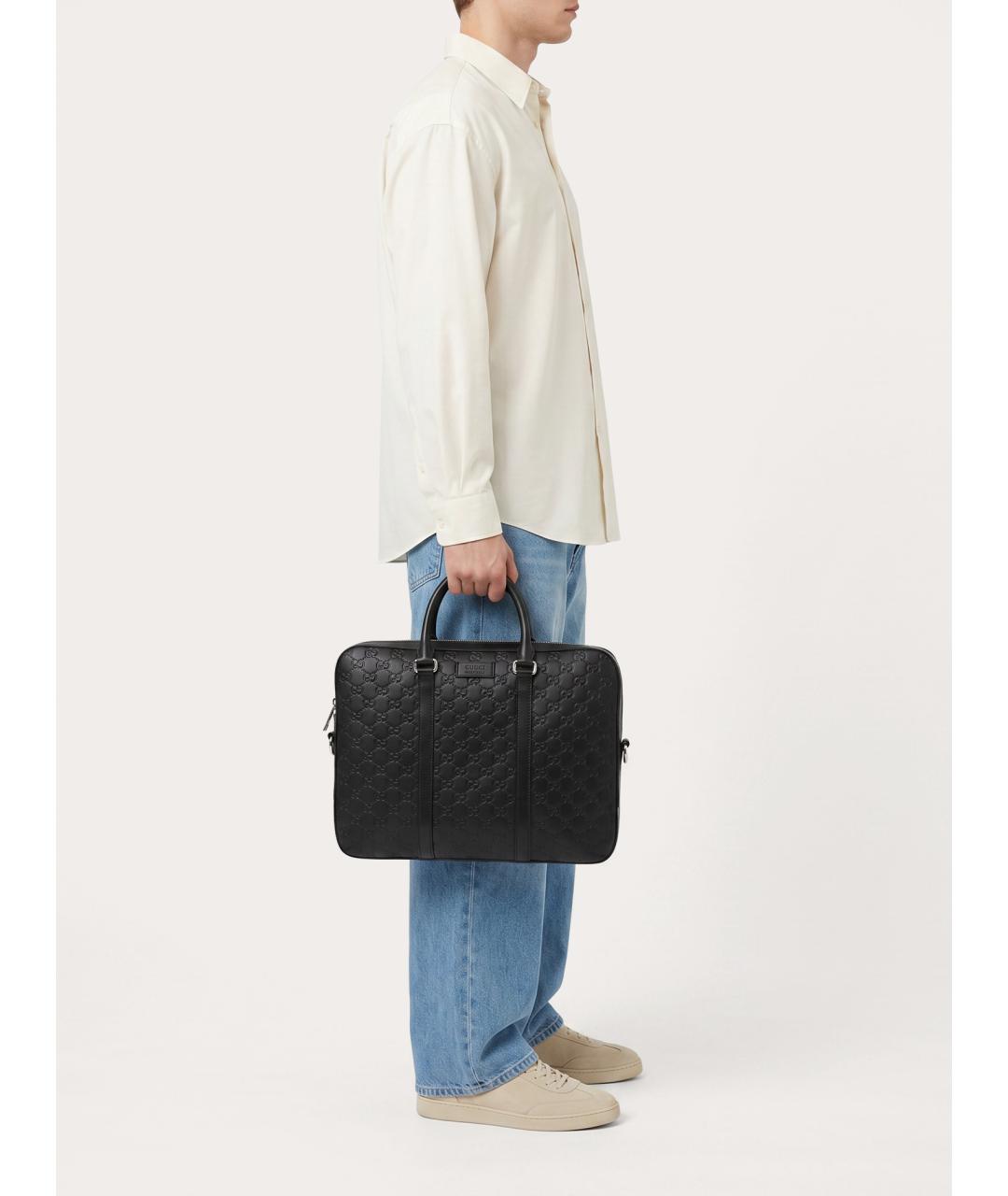 GUCCI Черный кожаный портфель, фото 8
