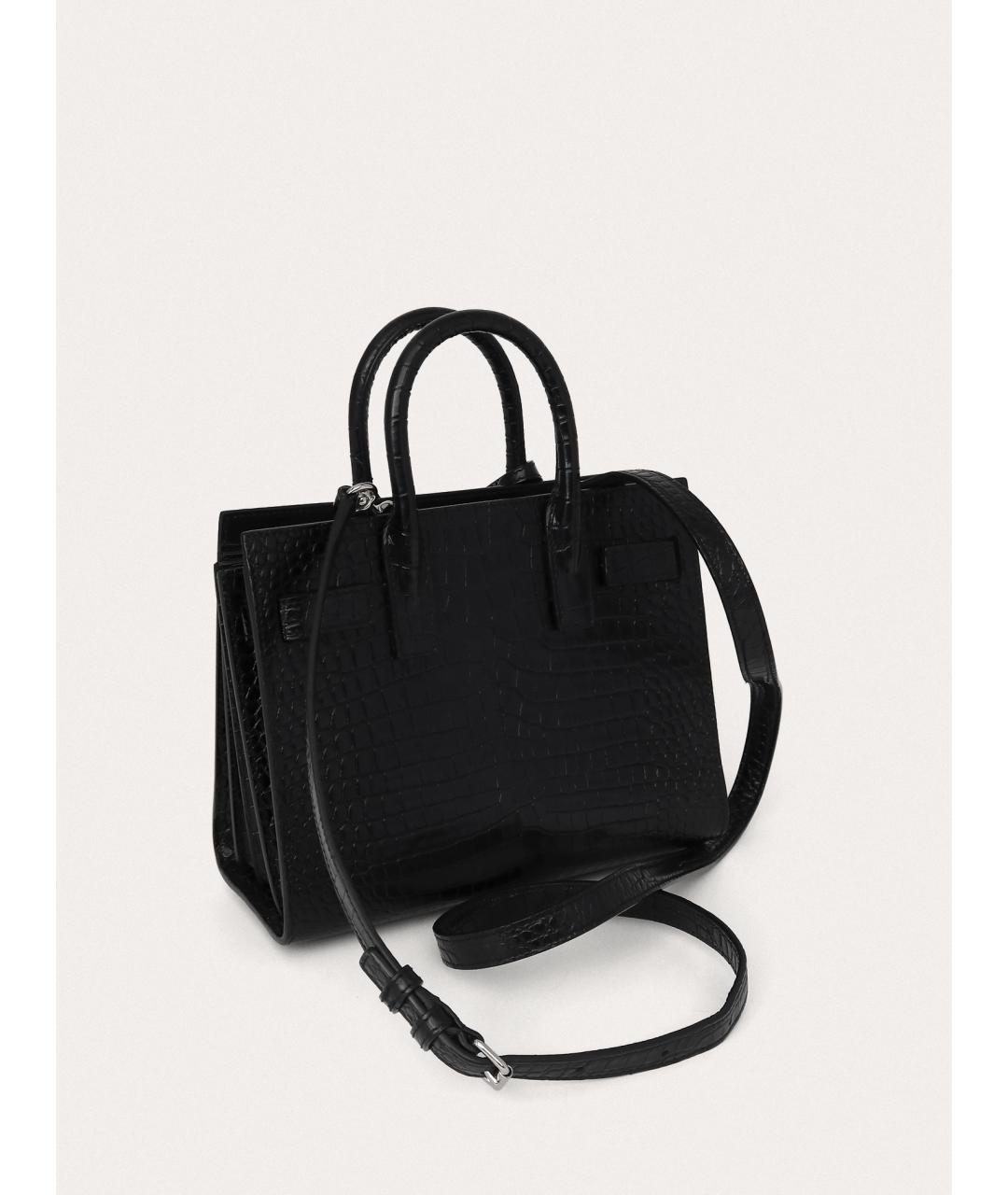 SAINT LAURENT Черная кожаная сумка с короткими ручками, фото 3