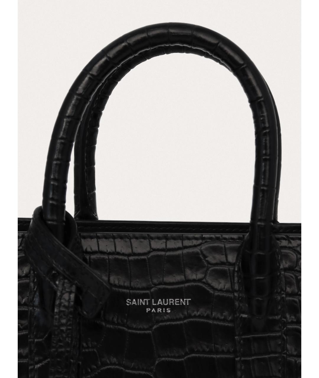 SAINT LAURENT Черная кожаная сумка с короткими ручками, фото 7