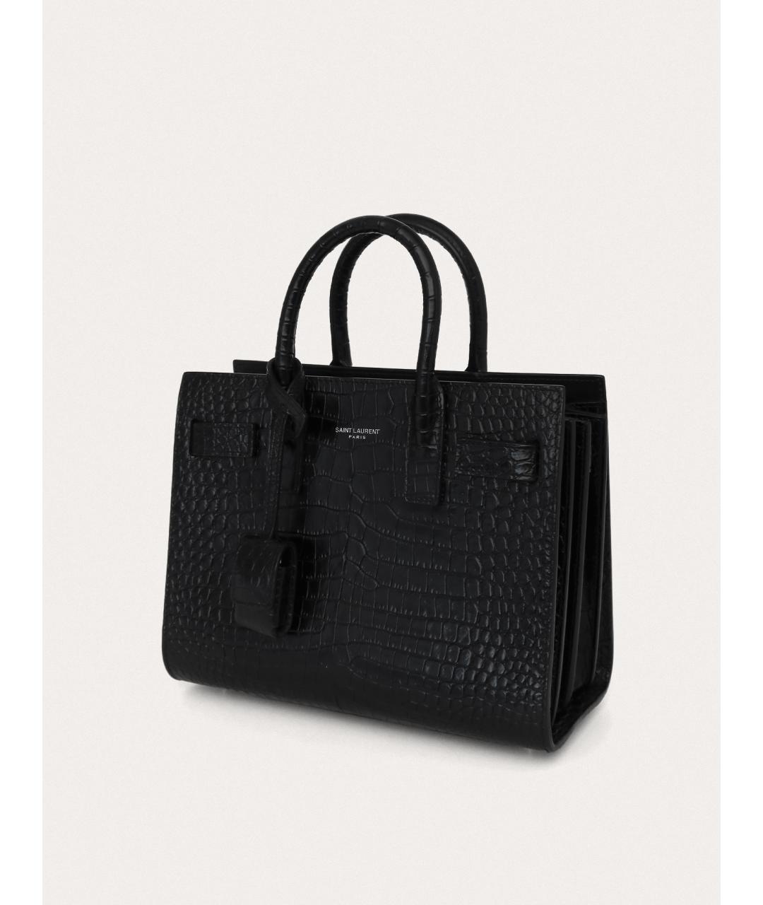 SAINT LAURENT Черная кожаная сумка с короткими ручками, фото 2