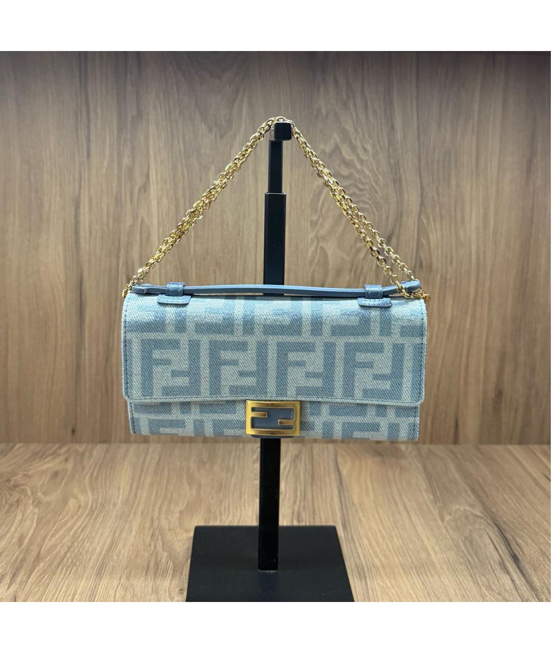 FENDI Голубая тканевая сумка через плечо, фото 5
