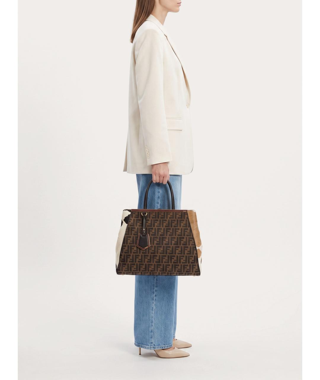 FENDI Коричневая тканевая сумка тоут, фото 8