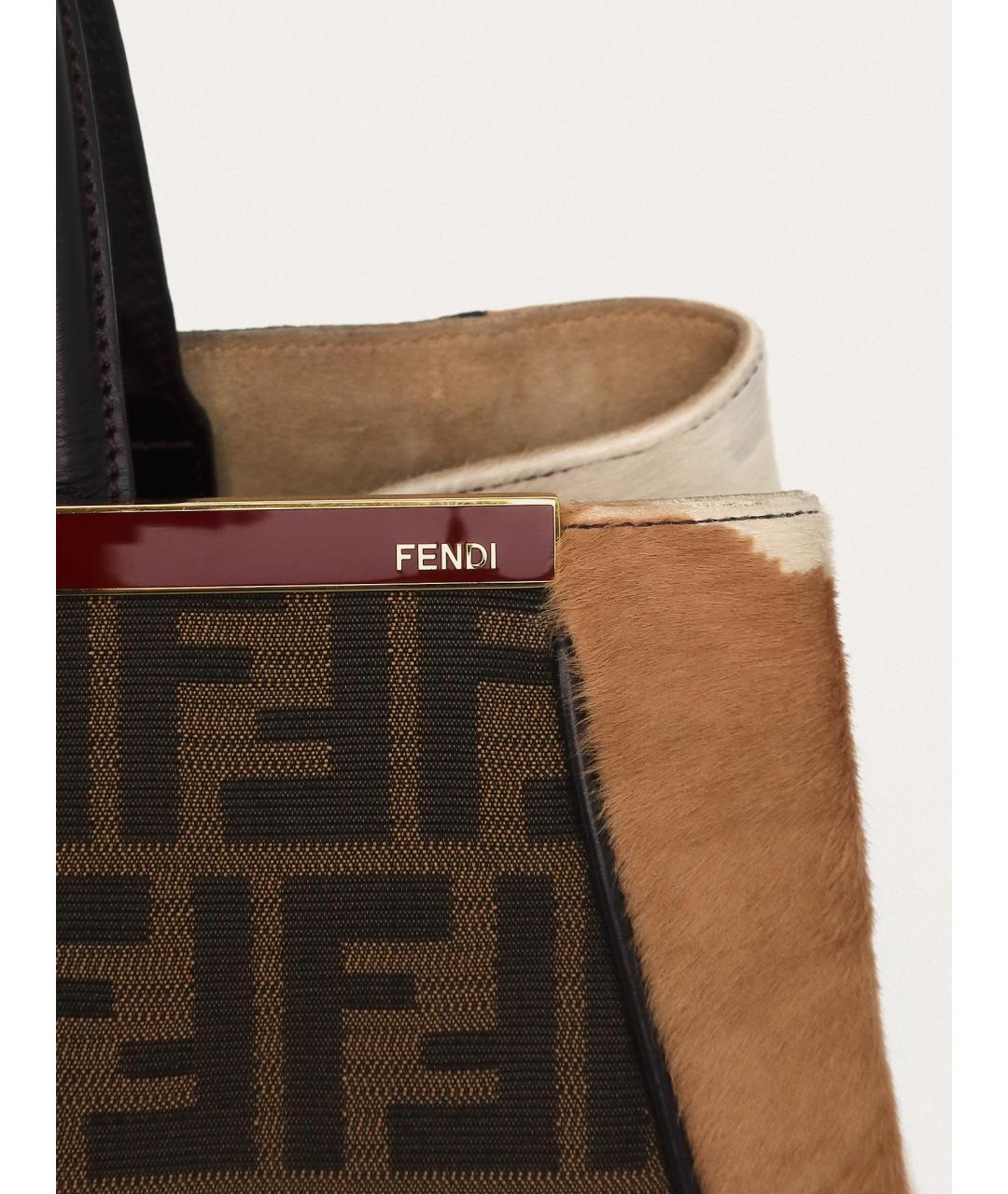 FENDI Коричневая тканевая сумка тоут, фото 5