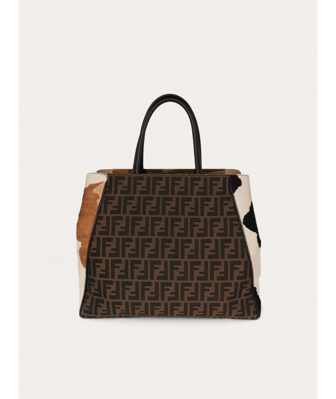 FENDI Коричневая тканевая сумка тоут, фото 3