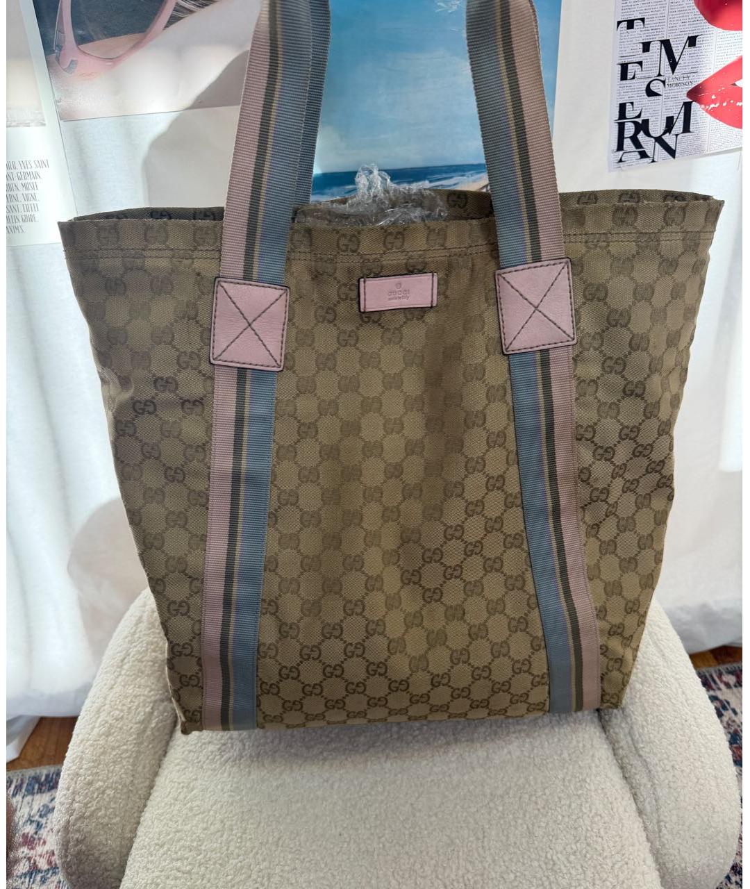 GUCCI Коричневая тканевая сумка тоут, фото 7