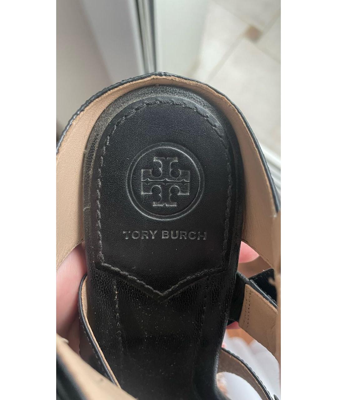 TORY BURCH Черные кожаные босоножки, фото 5