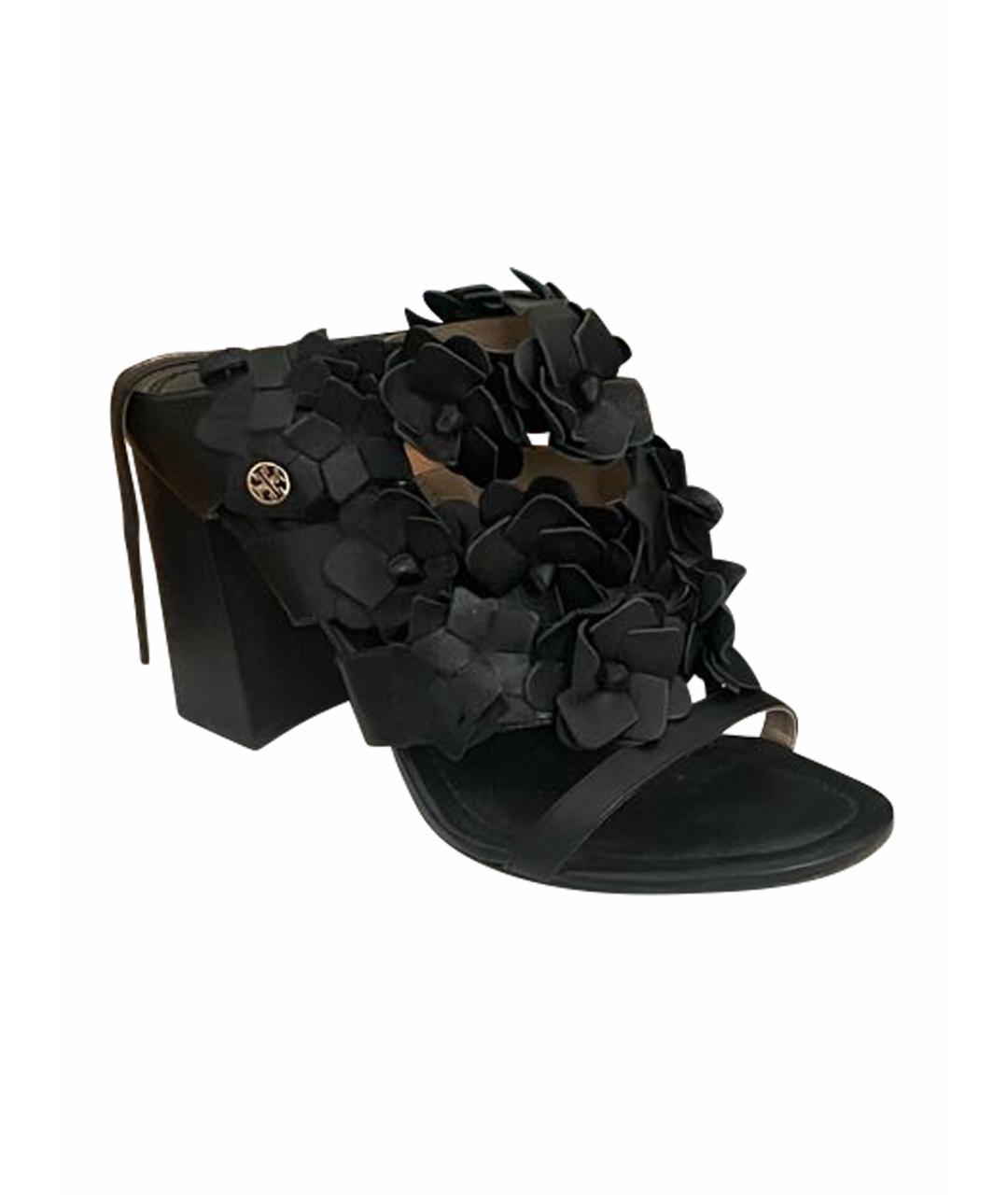 TORY BURCH Черные кожаные босоножки, фото 1