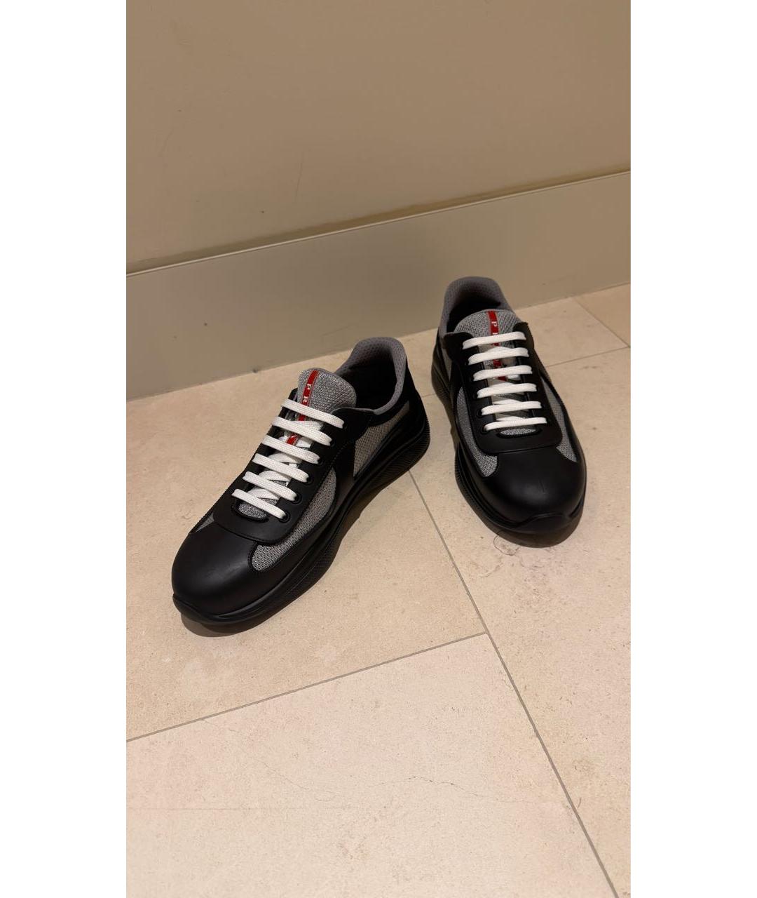 PRADA Черные синтетические низкие кроссовки / кеды, фото 5