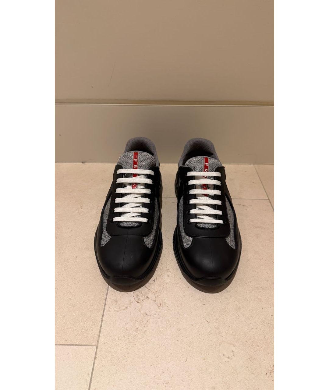 PRADA Черные синтетические низкие кроссовки / кеды, фото 2