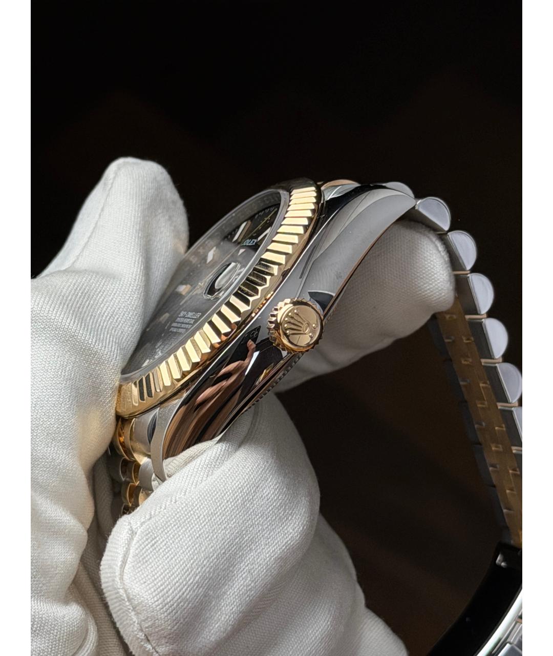 ROLEX Черные часы из желтого золота, фото 4